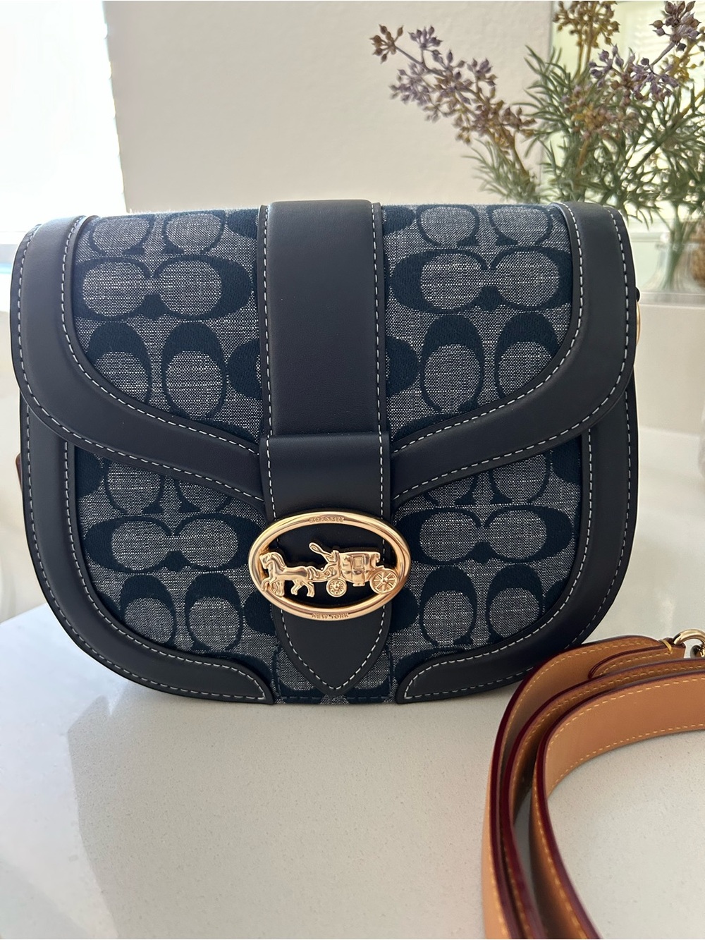 Coach Georgie Denim Signature Saddle Bag NWT